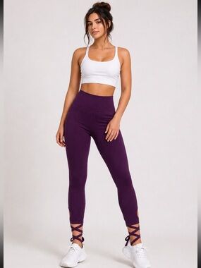 Fabletics PureLuxe Tie-Up High-Waisted Leggings Plum — Size M